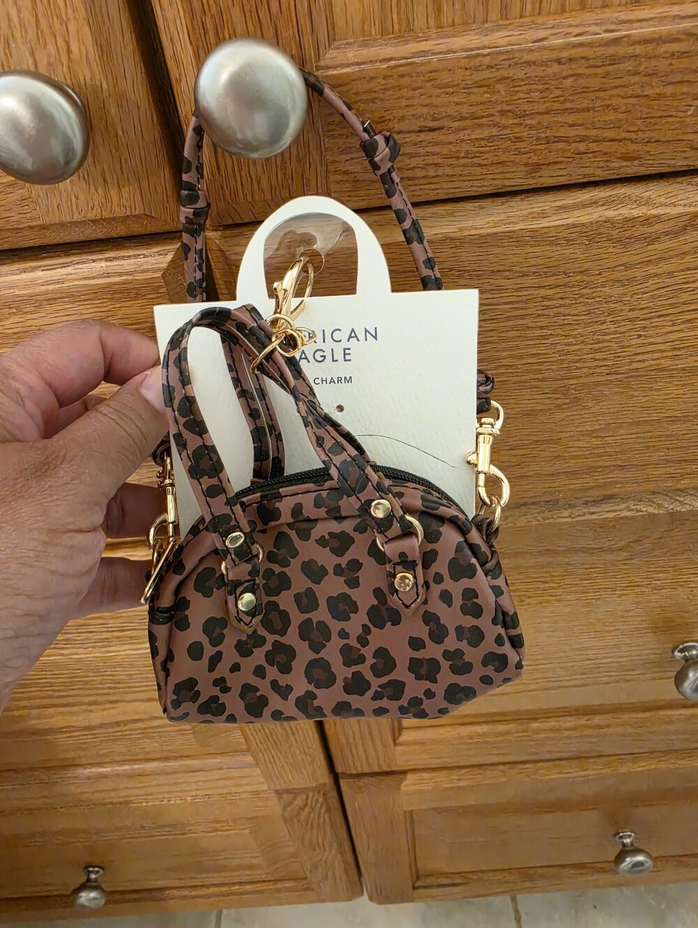 American Eagle Outfitters Brown Leopard Print Mini Bag Charm